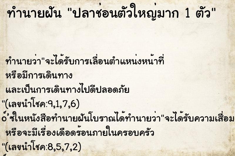 ทำนายฝัน ปลาช่อนตัวใหญ่มาก 1 ตัว ทำนายฝัน ปลาช่อนตัวใหญ่มาก 1 ตัว